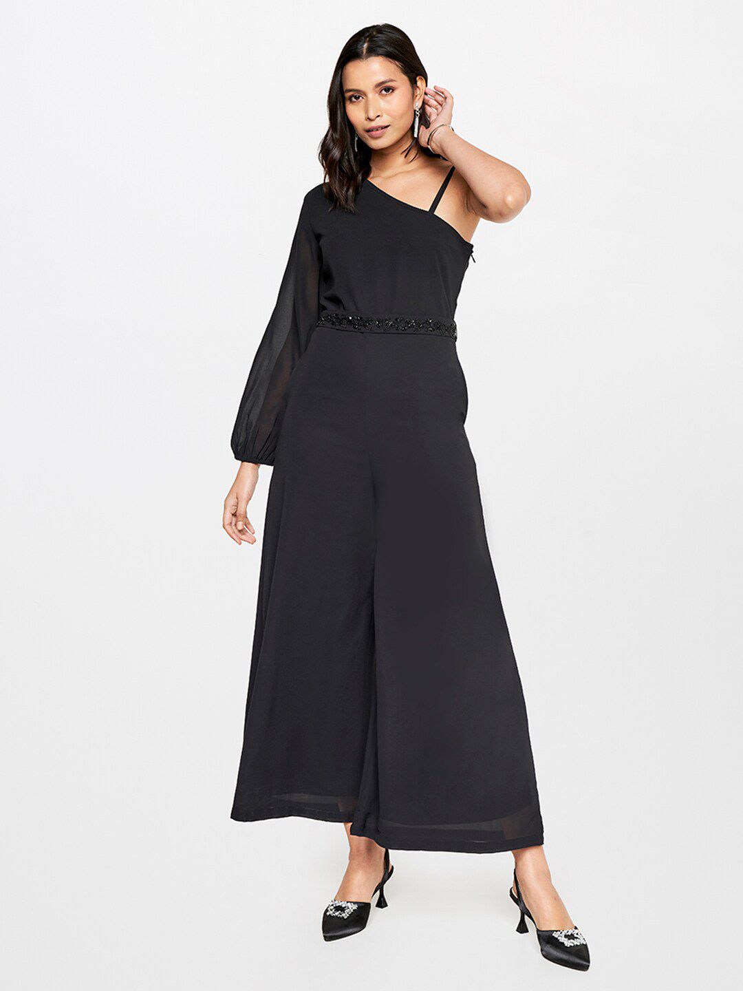 AND Women One Shoulder Embellished Basic Jumpsuit