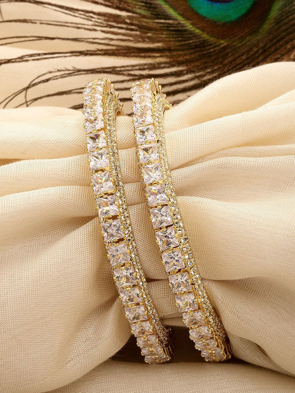 KARATCART Set Of 2 Gold Plated & AD Studded Bangles