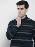 The Indian Garage Co Men Navy Blue & Green Striped Sweatshirt