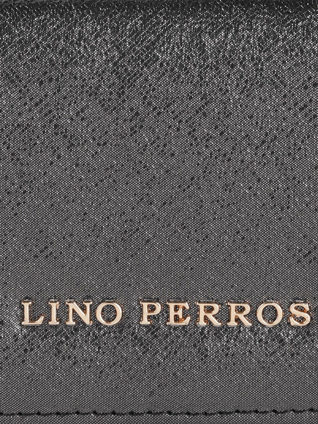 Lino Perros Women Charcoal Grey Textured Foldover Clutch
