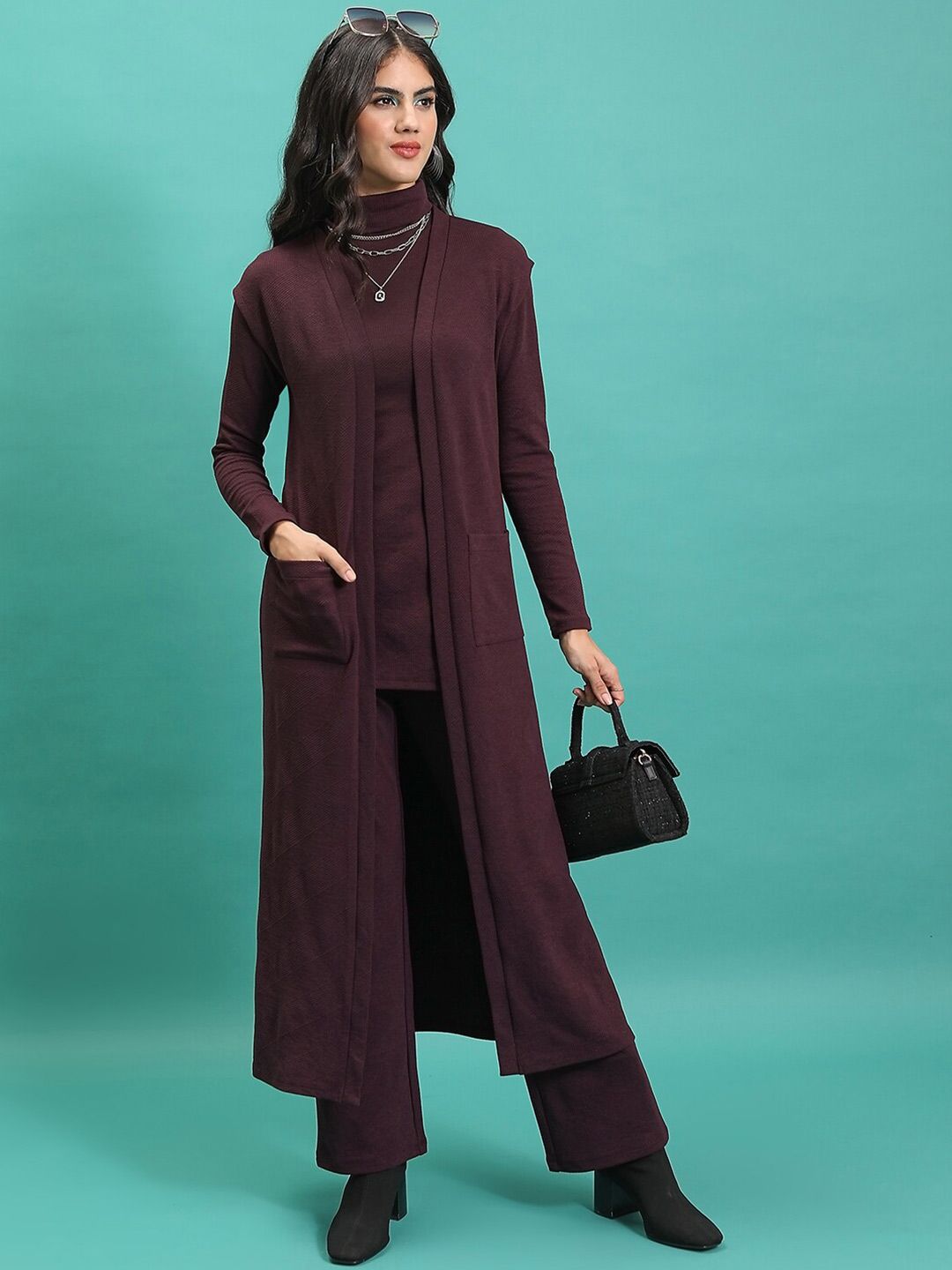 Tokyo Talkies Women Cardigan With Top & Pant Co-Ords