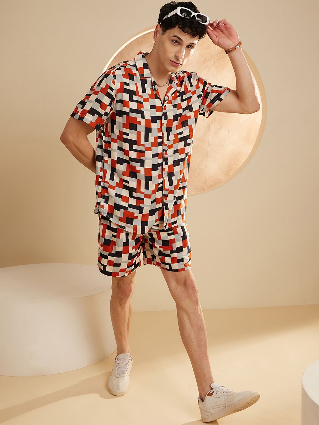 DENNISON The Vacay Mode Geometric Printed Shirt-Collar Shirt With Shorts