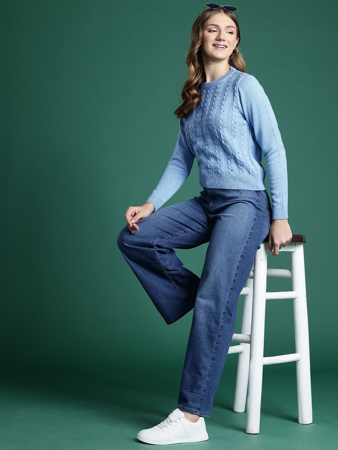 DressBerry Cable Knit With Embellished Detail Pullover Sweaters