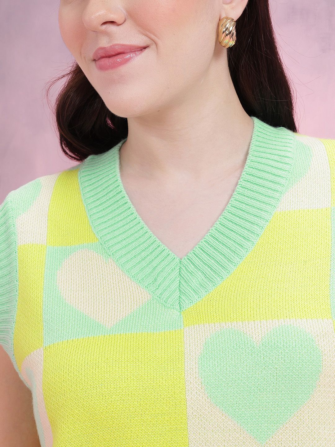 DressBerry Women Conversational Pattern Self Design V-Neck Knitted Pullover