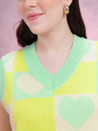 DressBerry Women Conversational Pattern Self Design V-Neck Knitted Pullover