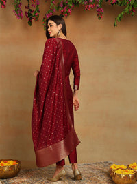 KALINI Floral Woven Design Zari Straight Kurta With Trousers & Dupatta