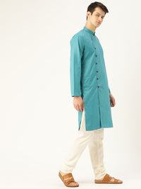 SOJANYA Men Blue Solid Straight Angrakha Kurta