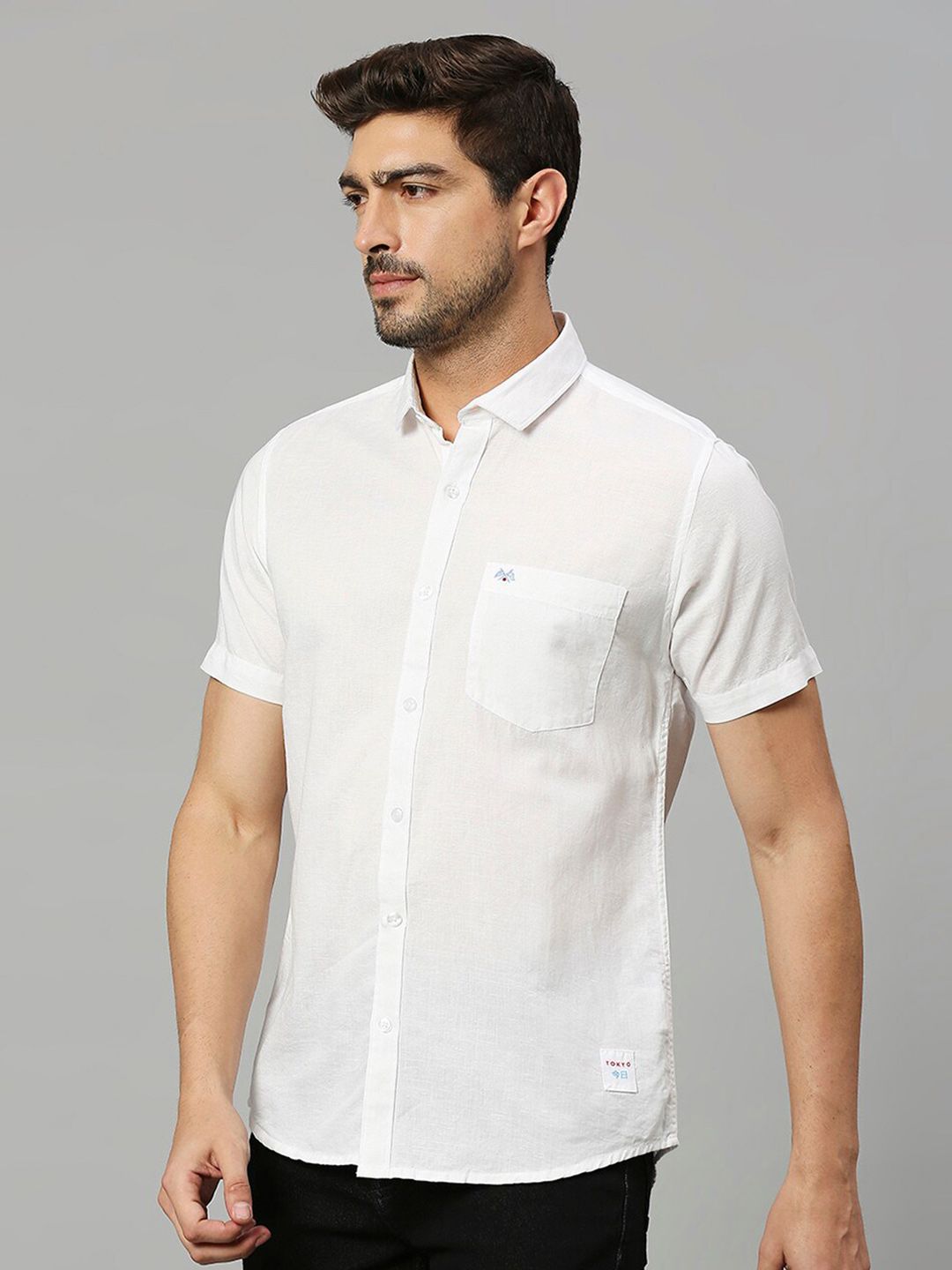 Thomas Scott Cutaway Collar Classic Slim Fit Cotton Linen Casual Shirt
