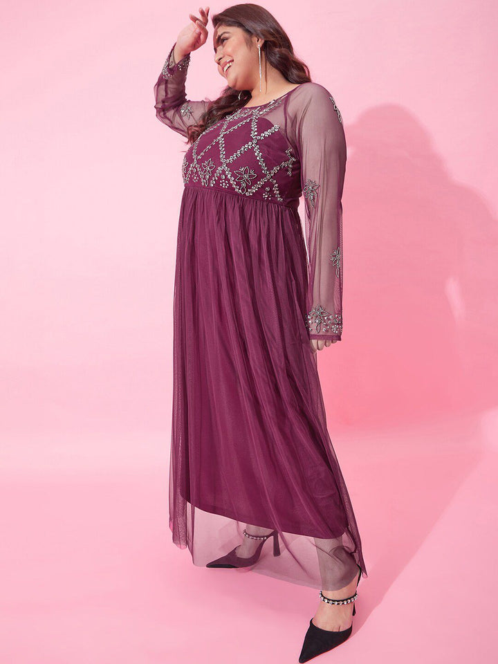 CURVY STREET Embellished Net Maxi Dress
