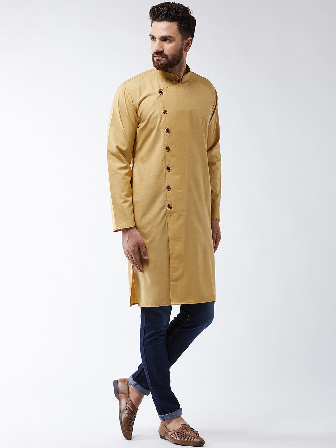 SOJANYA Kurta Lurus Pepejal Berwarna Emas Lelaki