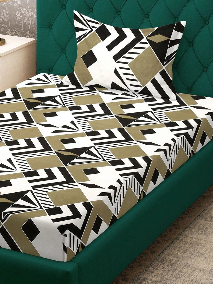 Moda Rapido Multicoloured & Black Geometric 300 TC Single Bedsheet with 1 Pillow Covers