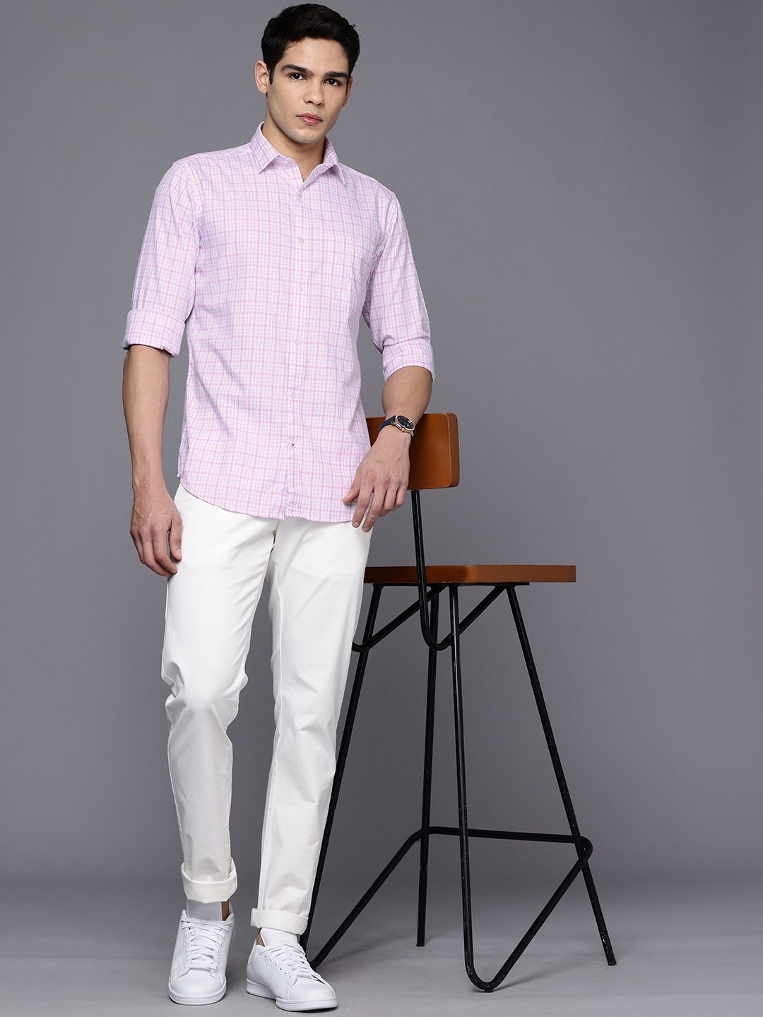 Raymond Pure Cotton Slim Fit Checked Casual Shirt