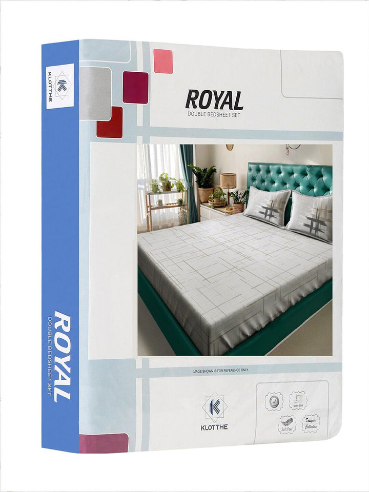 KLOTTHE Grey Printed 400TC Pure Cotton Super King Bedsheet With 2 Pillow Covers