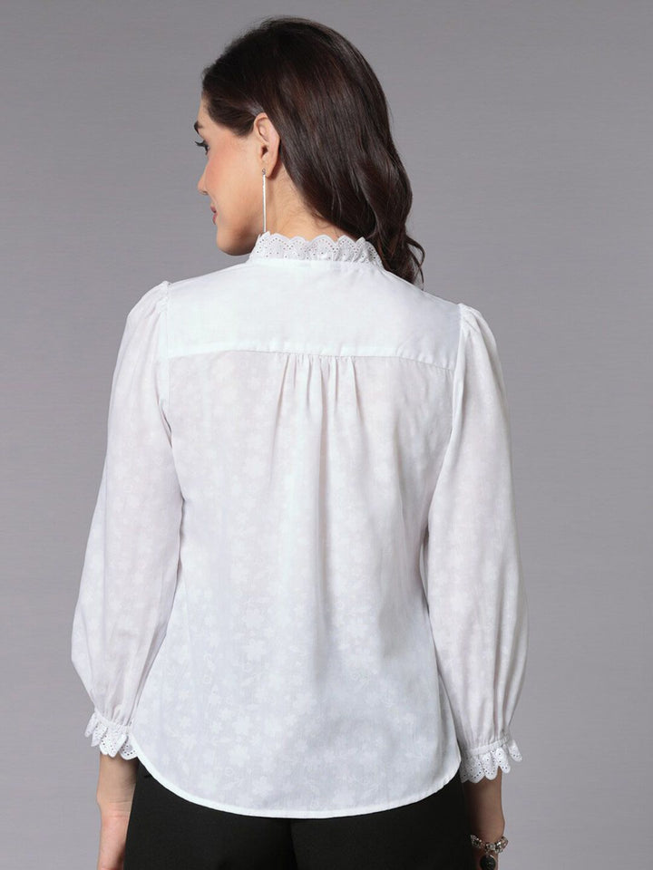 Style Quotient Floral Printed High Neck Cuffed Sleeves Shirt Style Top