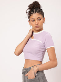 DressBerry Lavender Haze Street-Slay Ribbed Cut-out Crop Top