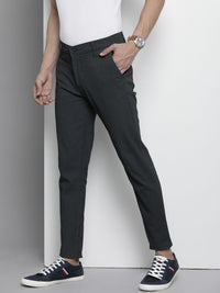 The Indian Garage Co Men Grey Checked Slim Fit Trousers