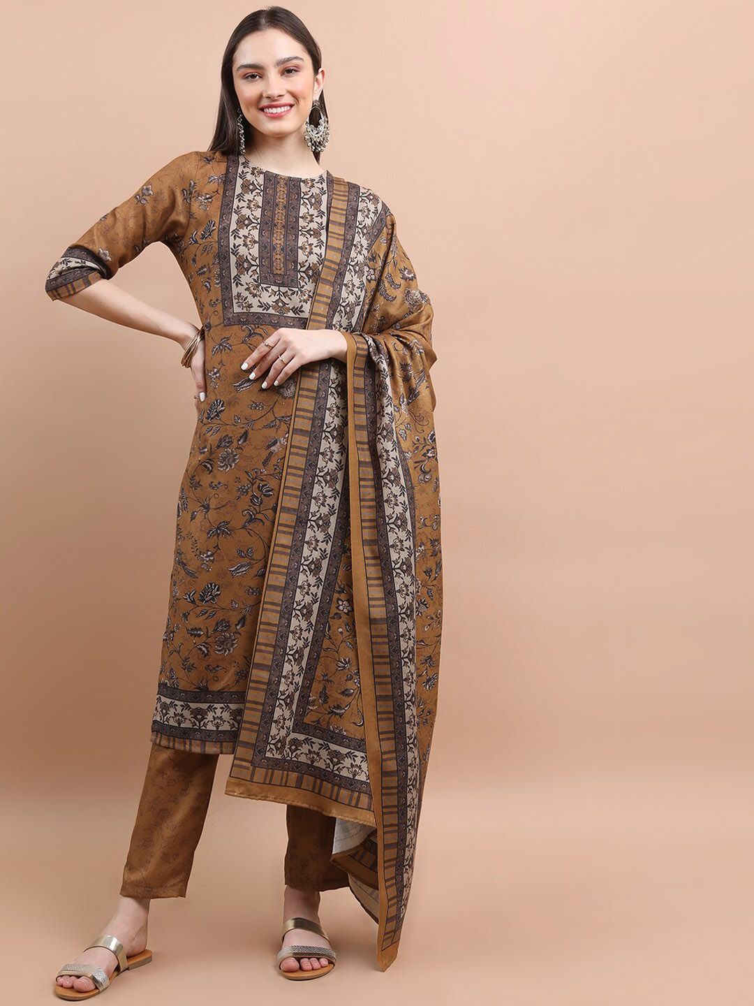 Vishudh Floral Printed Regular Kurta with Trousers & With Dupatta