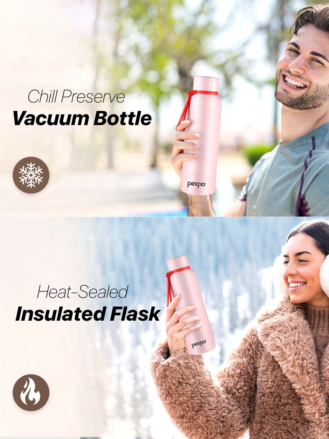 Pexpo Bravo Baby Pink ISI Certified Thermosteel Hot & Cold flask Insulated Water Bottle 1L