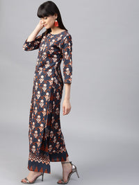 Gerua By Libas Women Navy  Orange Printed Kurta with Palazzos