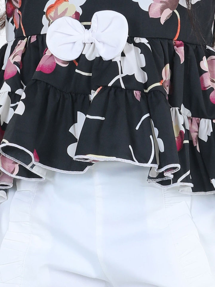 Cutiekins Girls Black & White Printed Top with Shorts Set