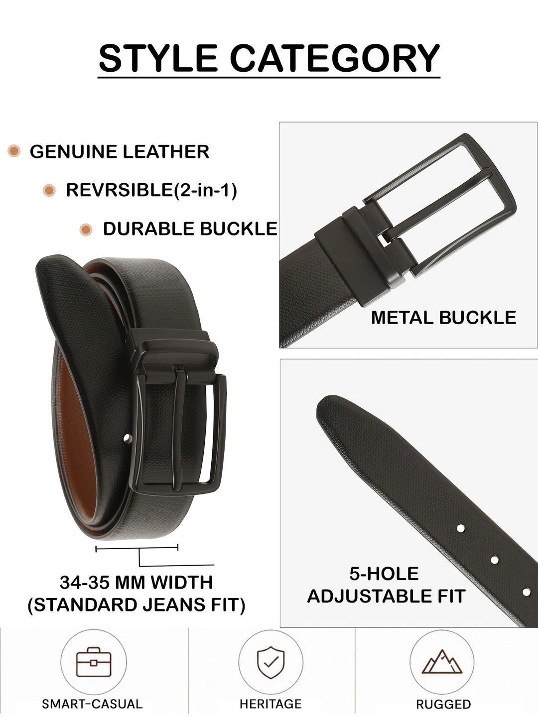 Teakwood Leathers Men Textured Leather Reversible Belt