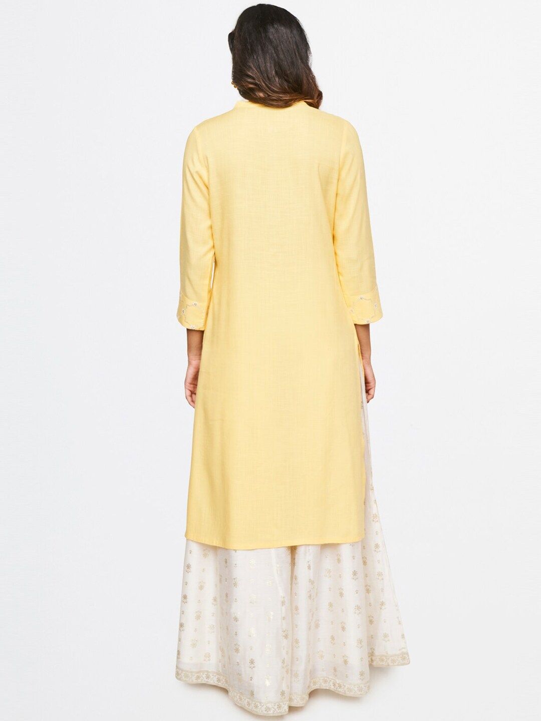 Global Desi Women Yellow Floral Embellished Kurta
