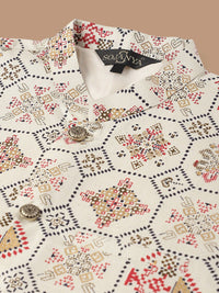 SOJANYA Ethnic Motifs Embroidered Pure Cotton Kurta With Churidar & Nehru Jacket