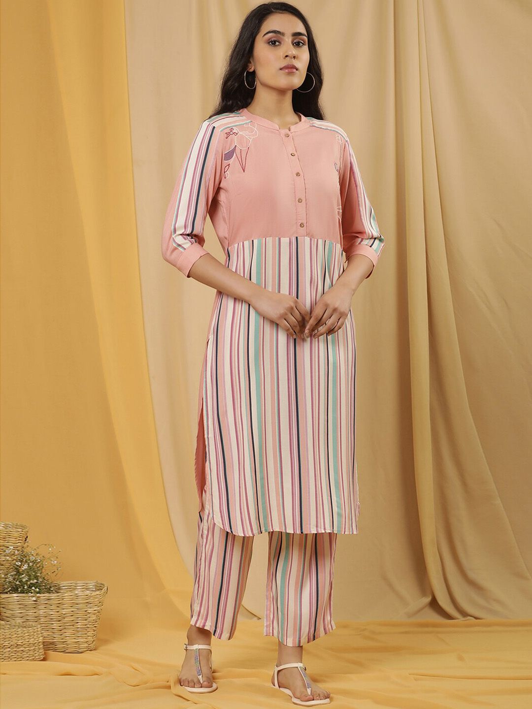 W Striped Printed Straight Kurta with Trouser