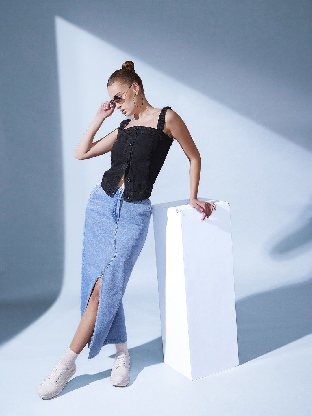 STREET 9 Black Shoulder Straps Denim Top