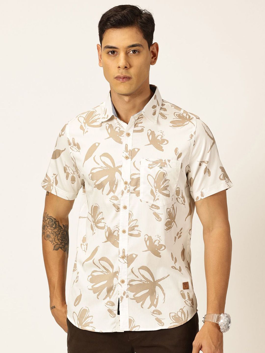 Thomas Scott Premium Slim Fit Floral Opaque Printed Cotton Casual Shirt