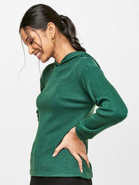 AND Women Green Solid Hooded Top