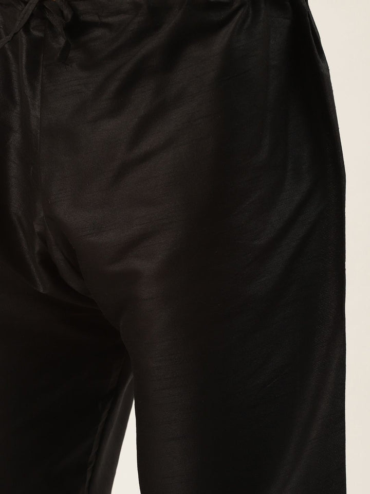 SOJANYA Men Black Kurta with Churidar & Nehru Jacket