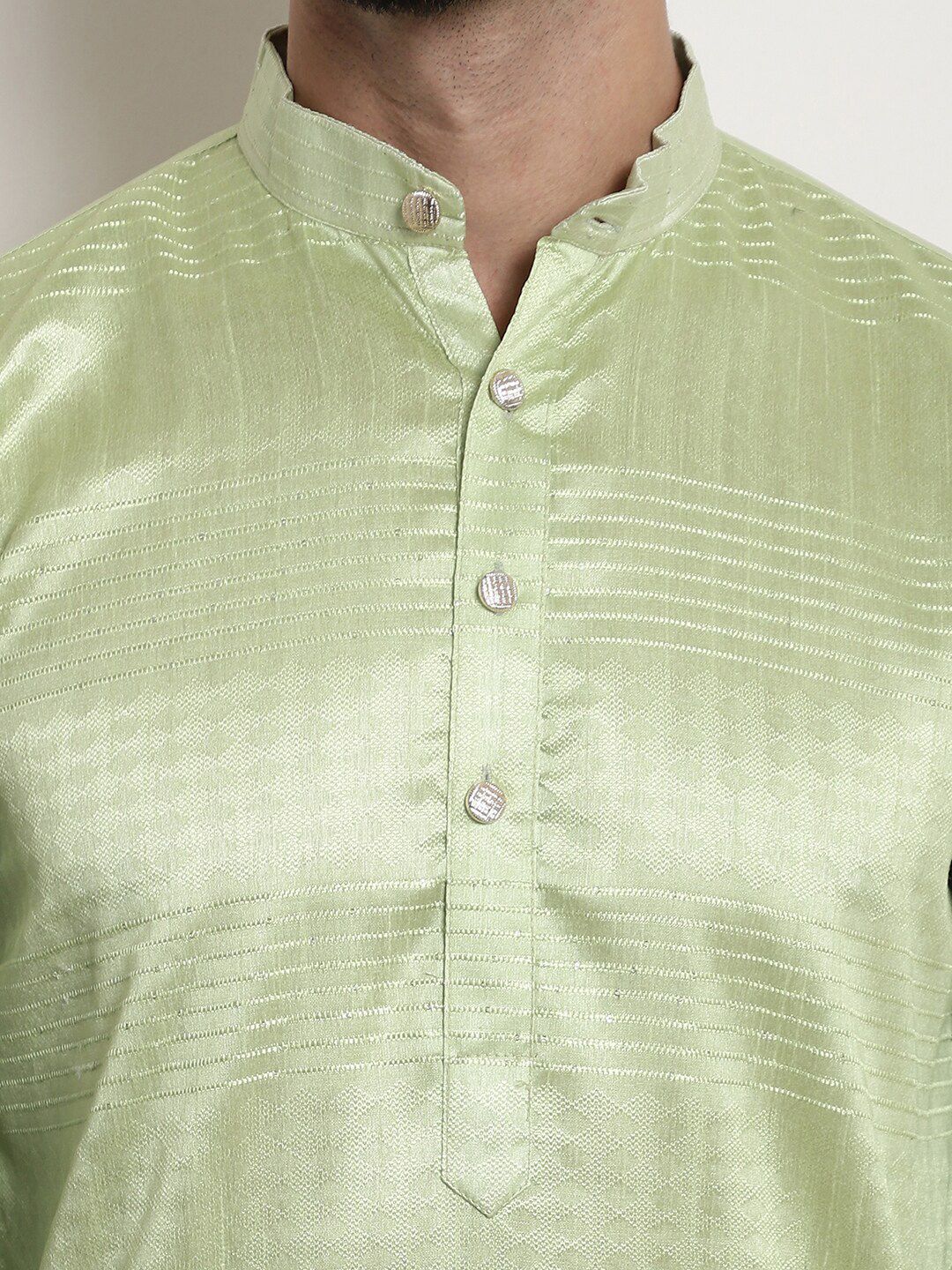 SOJANYA Ethnic Motifs Woven Design Jacquard Mandarin Collar Straight Kurta