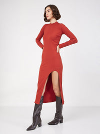 SASSAFRAS Long Sleeve High Neck Sheath Midi Dress
