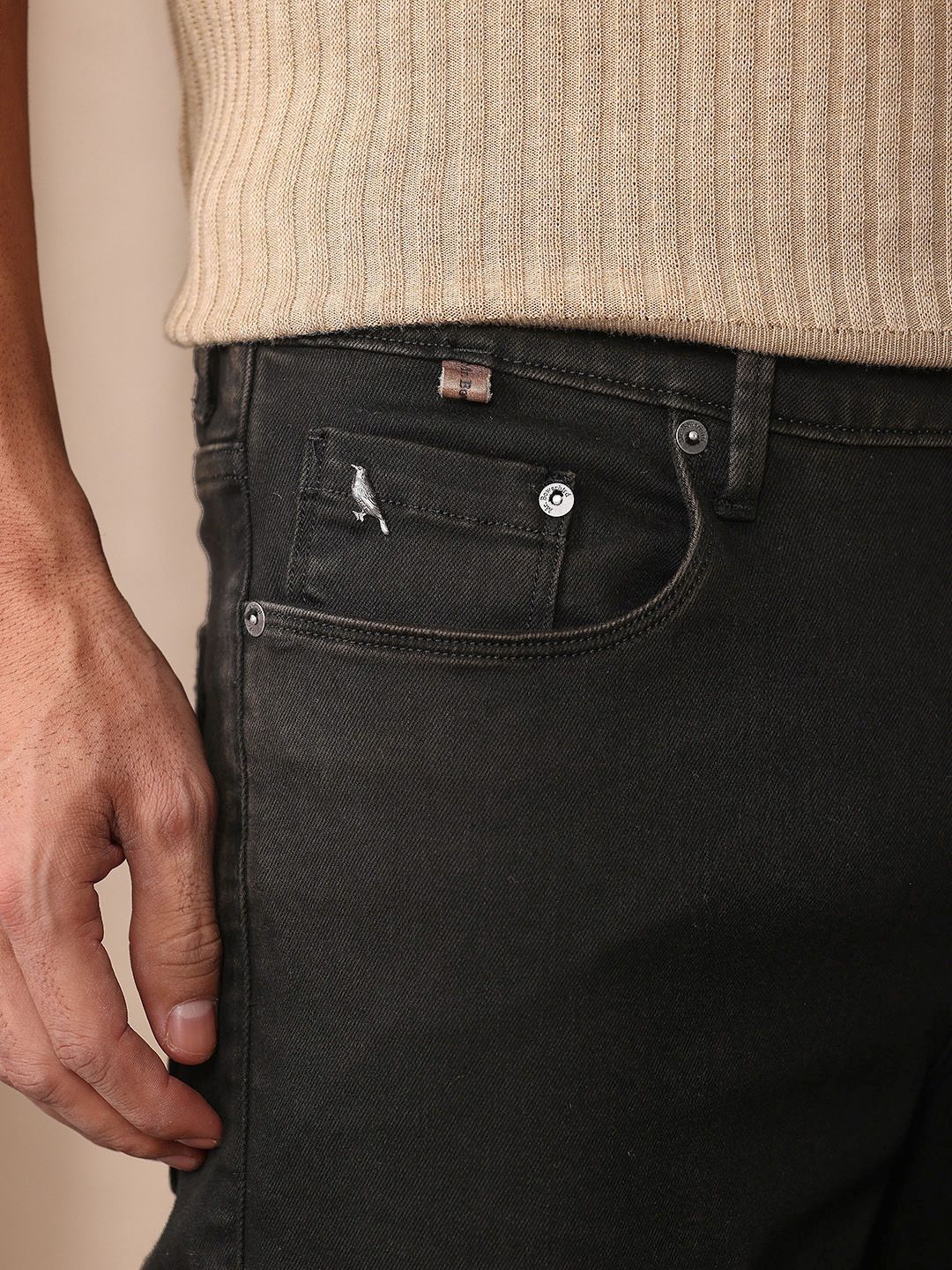 Mr Bowerbird Men Cropped Tapered Fit Light Fade Cargo Style Stretchable Jeans