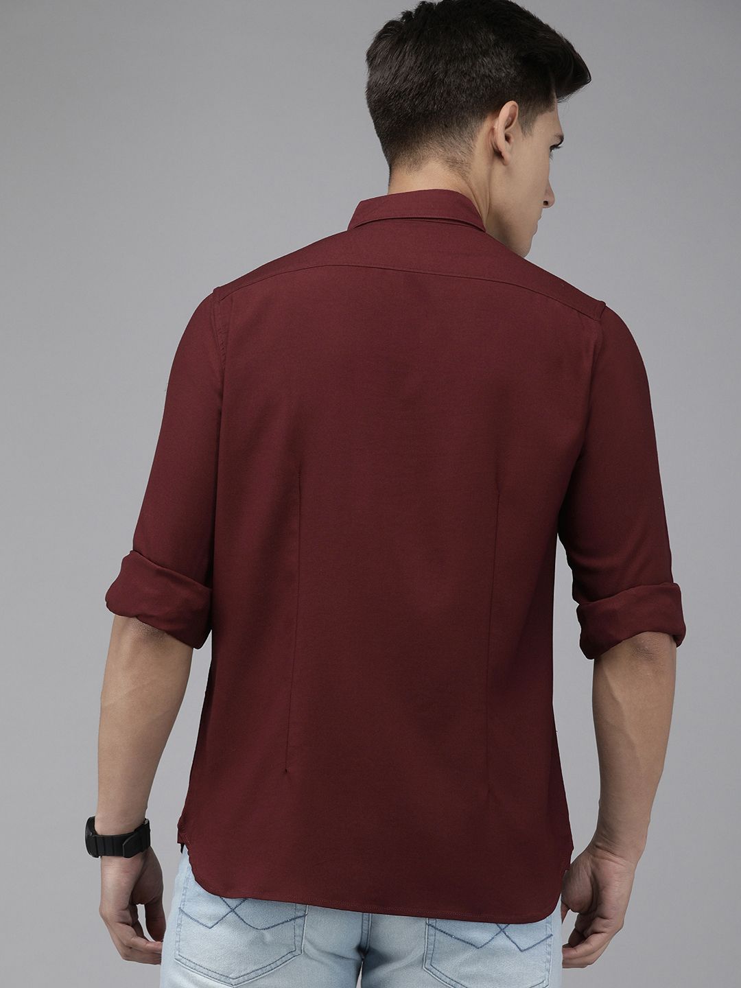 THE BEAR HOUSE Men Maroon Solid Slim Fit Casual Shirt