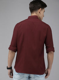 THE BEAR HOUSE Men Maroon Solid Slim Fit Casual Shirt
