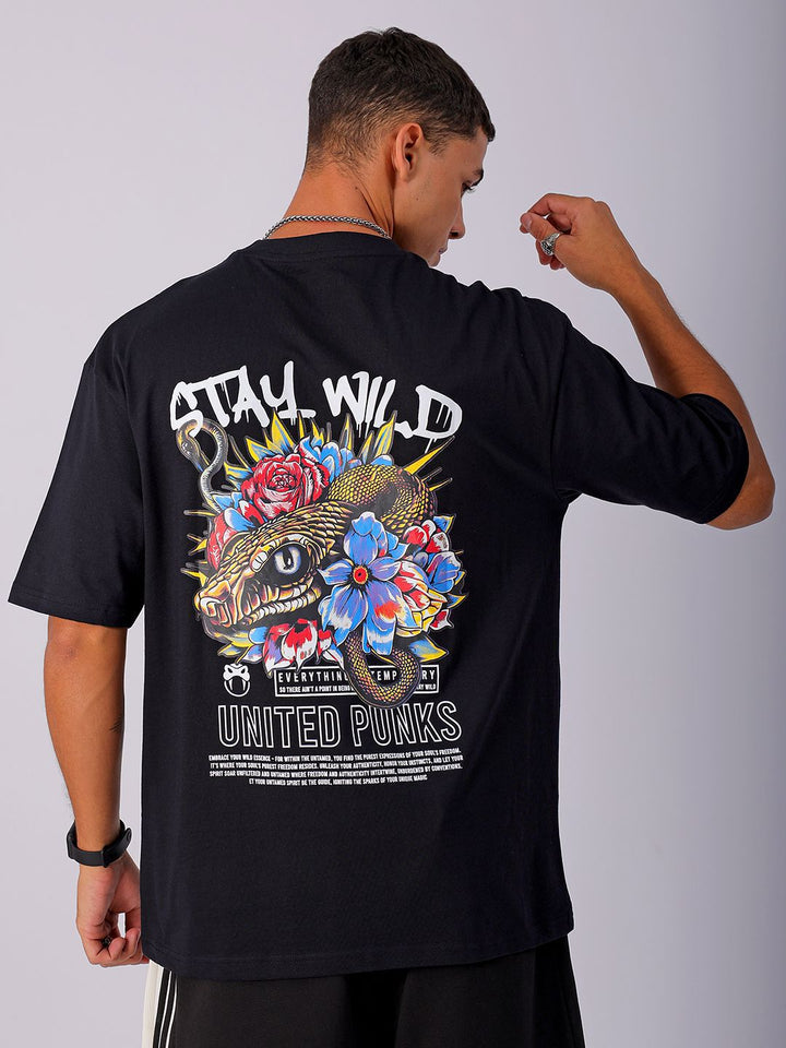 The Indian Garage Co Men Cotton Back Printed Boxy Oversized Round Neck T-shirt
