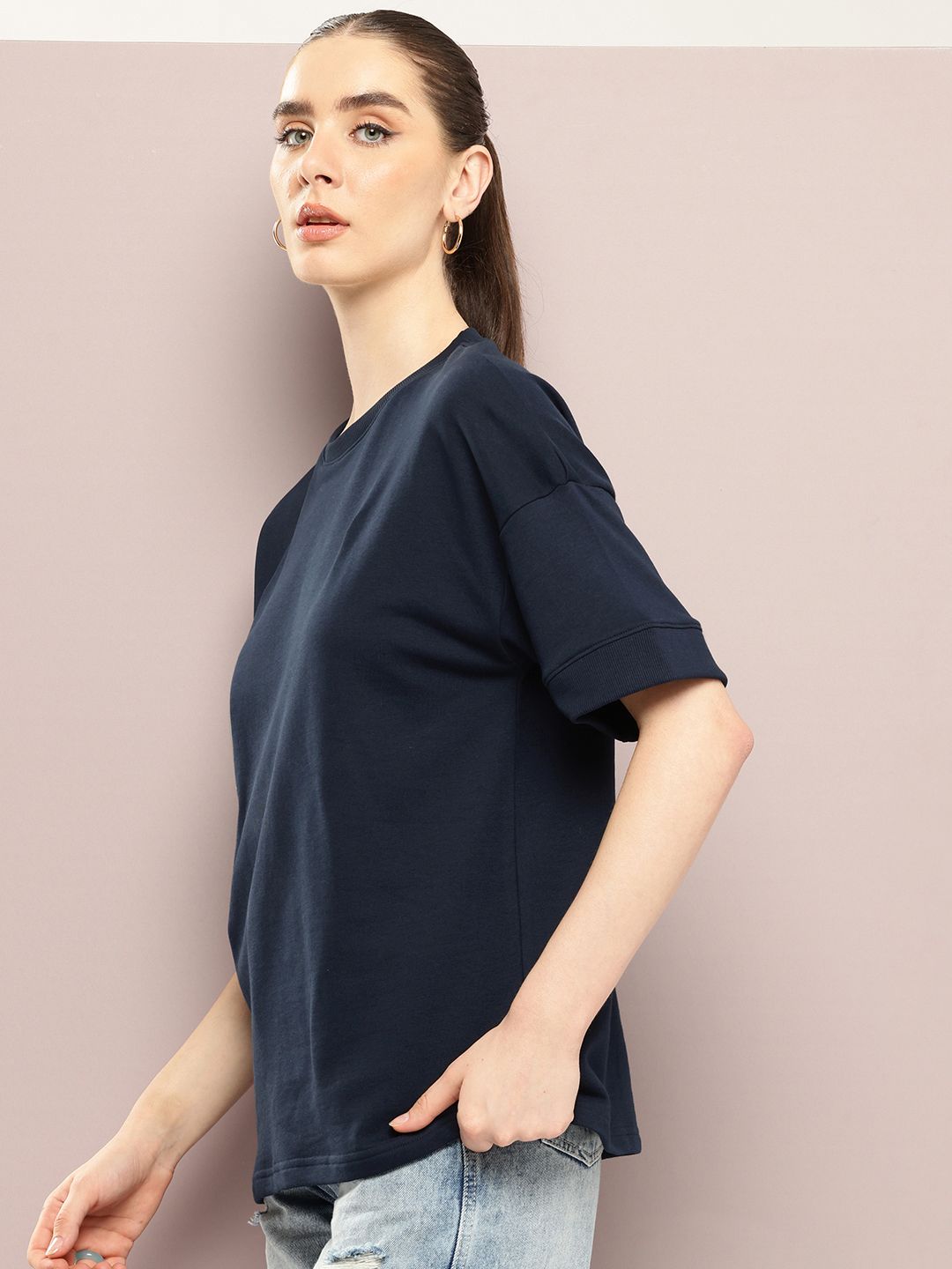 DILLINGER Women Oversized Drop Shoulder Ultra Soft Drapey Cotton Crew Neck T-Shirt