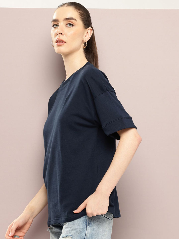 DILLINGER Women Oversized Drop Shoulder Ultra Soft Drapey Cotton Crew Neck T-Shirt