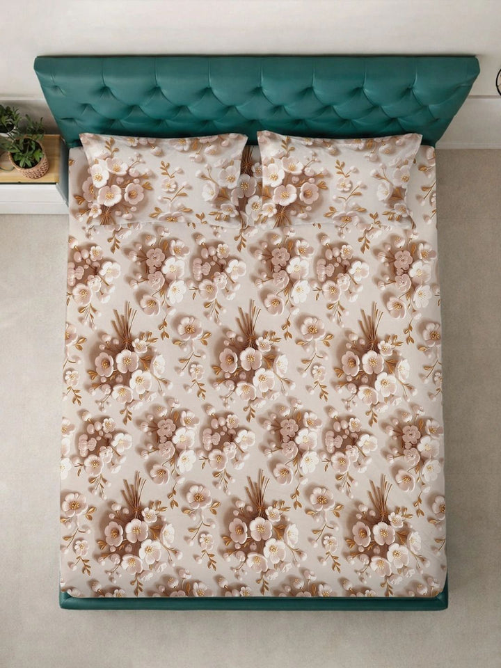 Moda Rapido X KLOTTHE Berwarna Krim & Bunga Coklat 300 TC Cadar King dengan 2 Sarung Bantal
