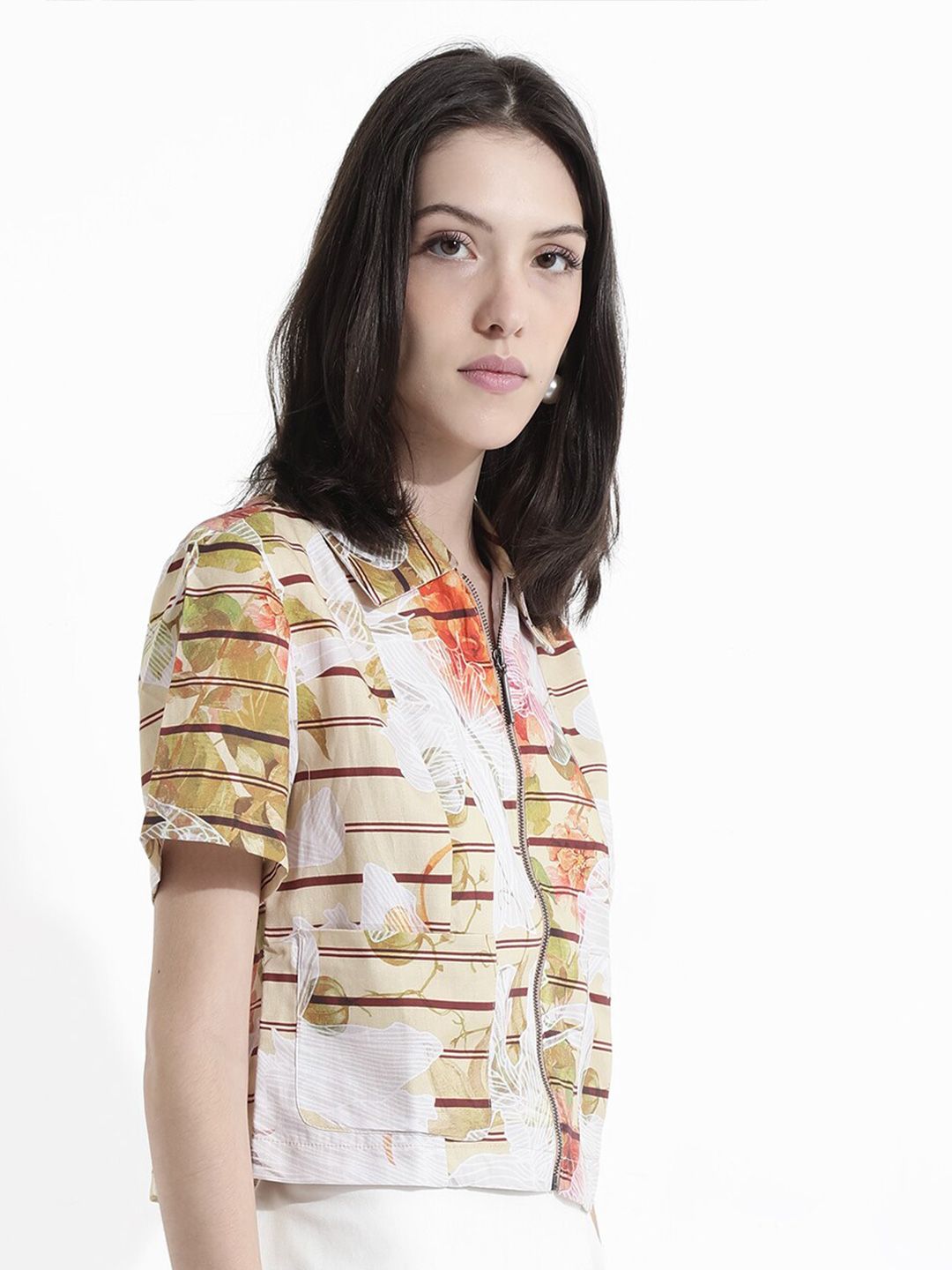RAREISM Horizotal Stripes Cotton Shirt Style Top
