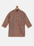 SOJANYA Boys Maroon & Golden Woven Design Mandarin Collar Jacquard Straight Kurta