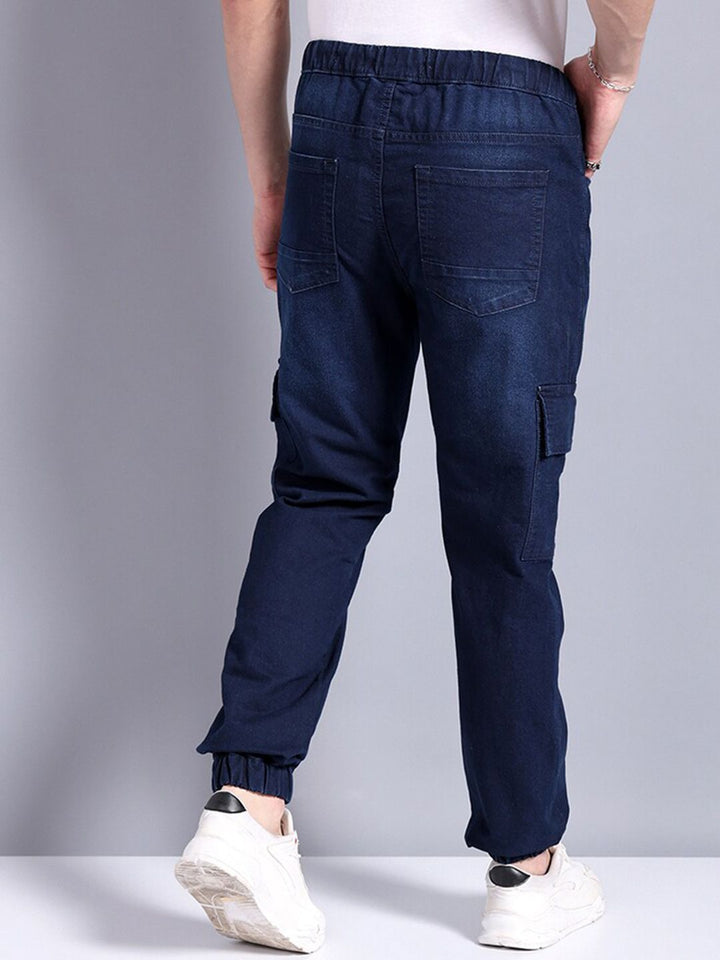 The Indian Garage Co Men Light Fade Stretchable Cargo Denim Joggers