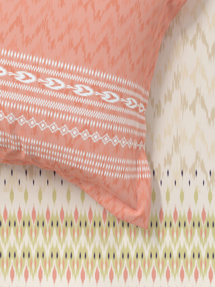 MYTRIDENT Ikkat Peach Sanskriti Flat 144TC King Cotton Bedsheet Set