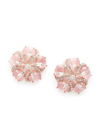 Karatcart Rose Gold Plated Pink Floral Studs Antings