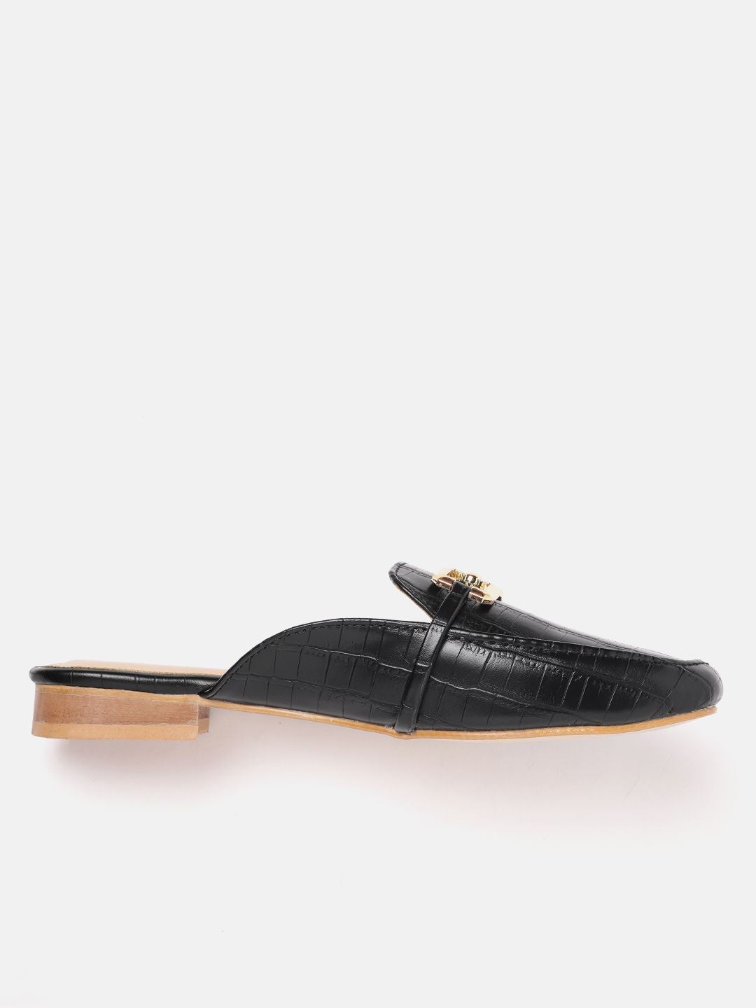Lino Perros Women Croc Textured Mules With Metallic Detail