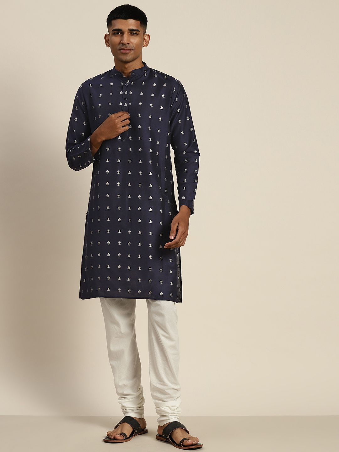 SOJANYA Ethnic Motifs Silk Cotton Indigo Kurta