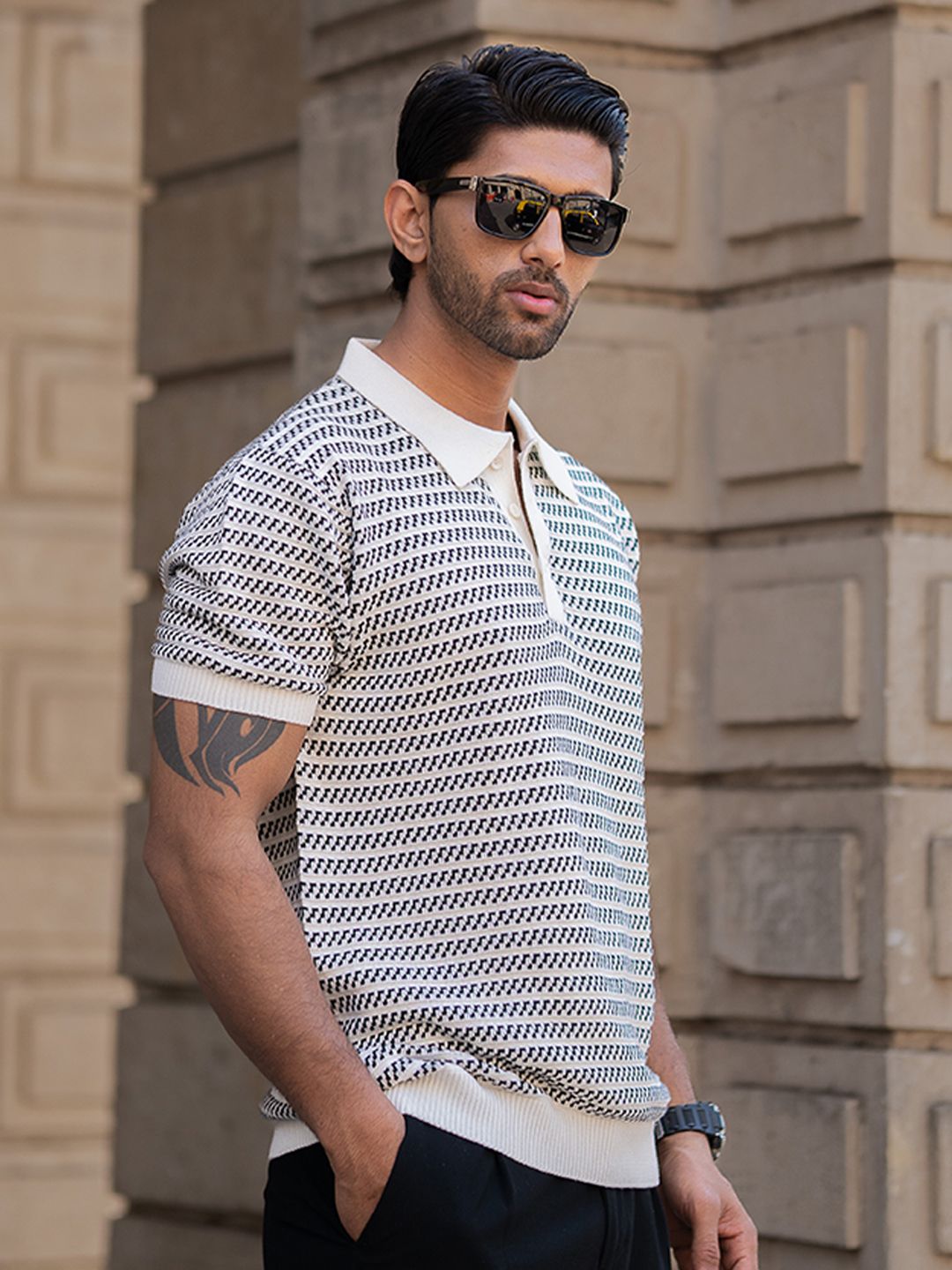 Powerlook Men Striped Polo Collar T-shirt