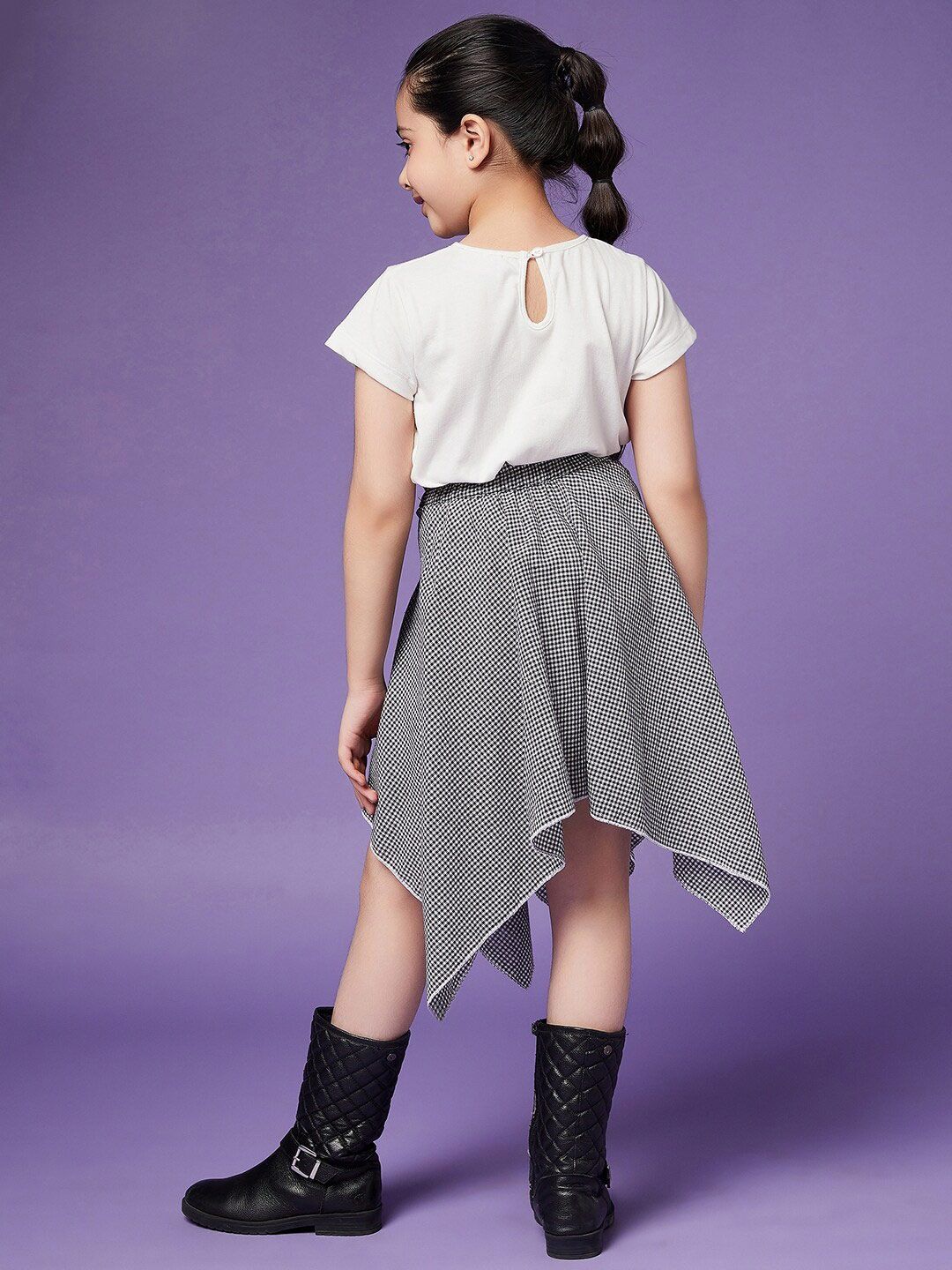 pspeaches Girls Pure Cotton Top With Checked Skirt